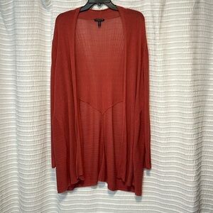 Eileen Fisher Silk and Cotton Waterfall Cardigan in Coral